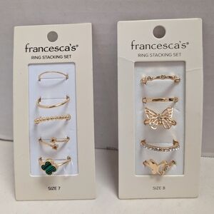 Francesca's Collections Gold Stackable Ring Sets with Green Accent & Butterfly